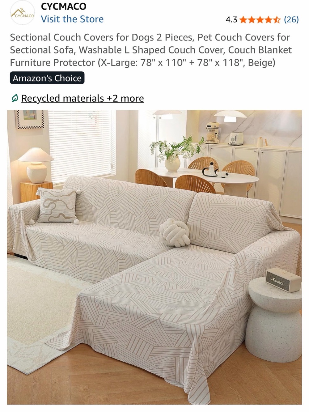 Beige Herringbone Sectional Couch Cover 200x300+200x300 CM